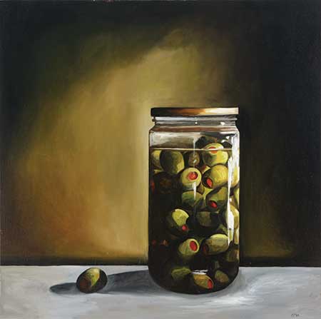 ERIC ZENER (American b. 1966) "Jar of Olives" Oil on canvas