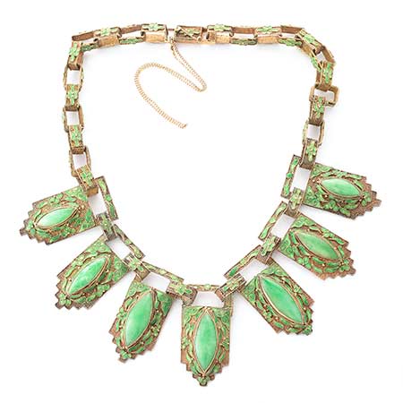 Jade, Enamel, Silver-Gilt Necklace