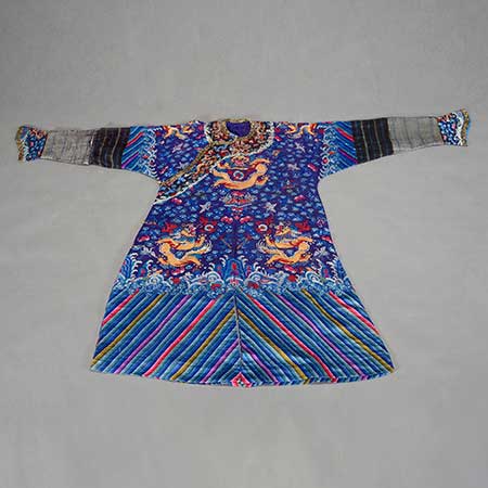 An Embroidered Blue Silk Gauze 'Dragon' Robe