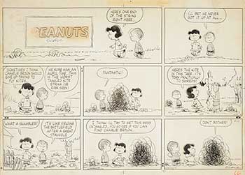 CHARLES MONROE SCHULZ (American 1922-2000) Peanuts Sunday Comic Strip Original Art. Ink on paper