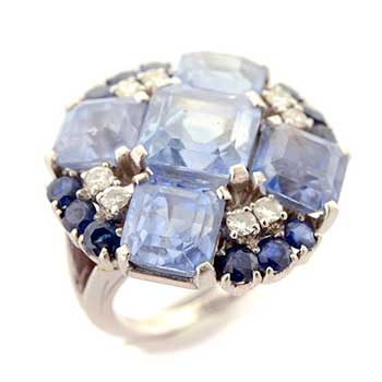 Sapphire, Diamond, 18k White Gold Ring