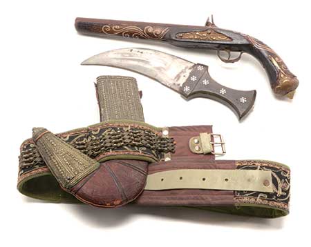 Yemen Jambiya Dagger with Decorative Belt & Sheath and a Wooden Musket