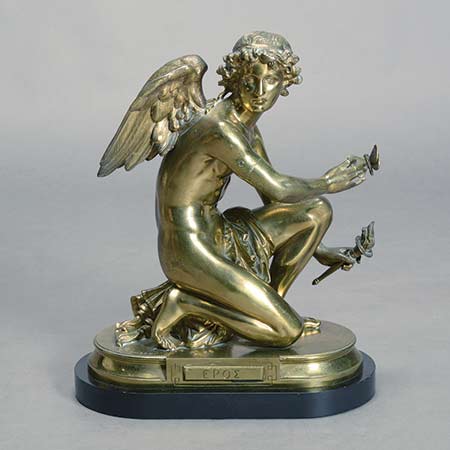 Eugene Laurent (French 1832-1898), Gilt Bronze Figure of A Kneeling Eros (Cupid)