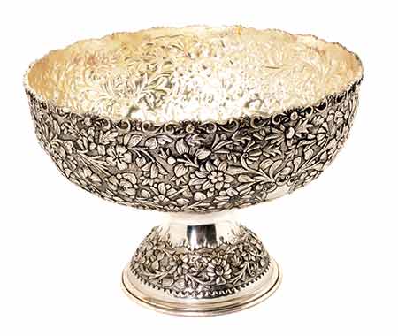 Impressive Persian 900 Standard Repousse Silver Pedestal Punch Bowl