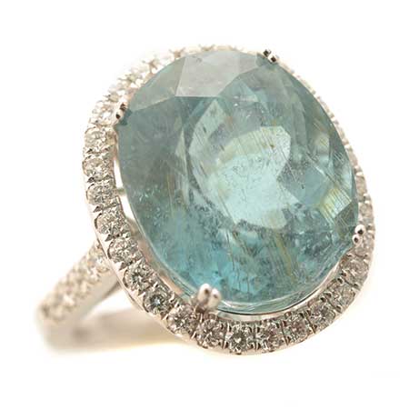 Cuprian Tourmaline, Diamond, 18k White Gold Ring