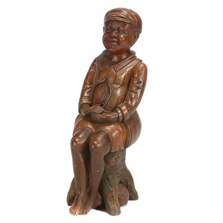 Folk Art Carved Wood Figure of a Boy on Stump