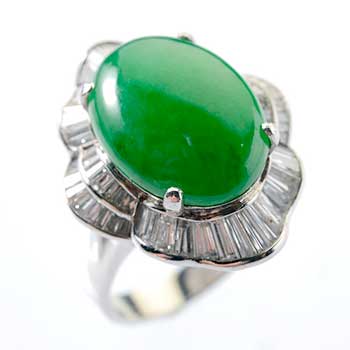 Jade, Diamond, 14k White Gold Ring