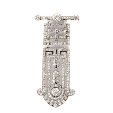 Art Deco Diamond, Platinum, 14k White Gold Lapel Watch