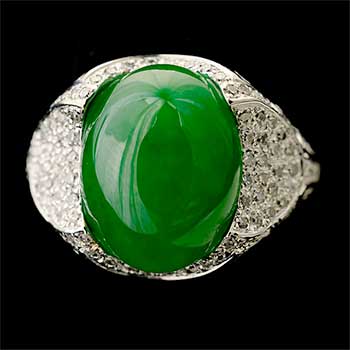 JADE, DIAMOND, 14K WHITE GOLD RING