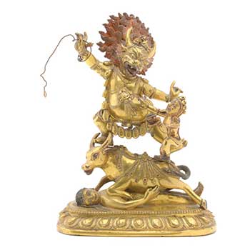 A Gilt-Bronze Figure of Yama and Chamunda, 18th Century